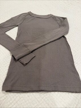 We the Free Ribbed Long Sleeve Thermal Top - Stone Gray SZ XS